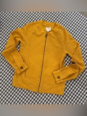 Caslon Casual Mustard Yellow Textured Knit Zip Front cardigan. Size XS